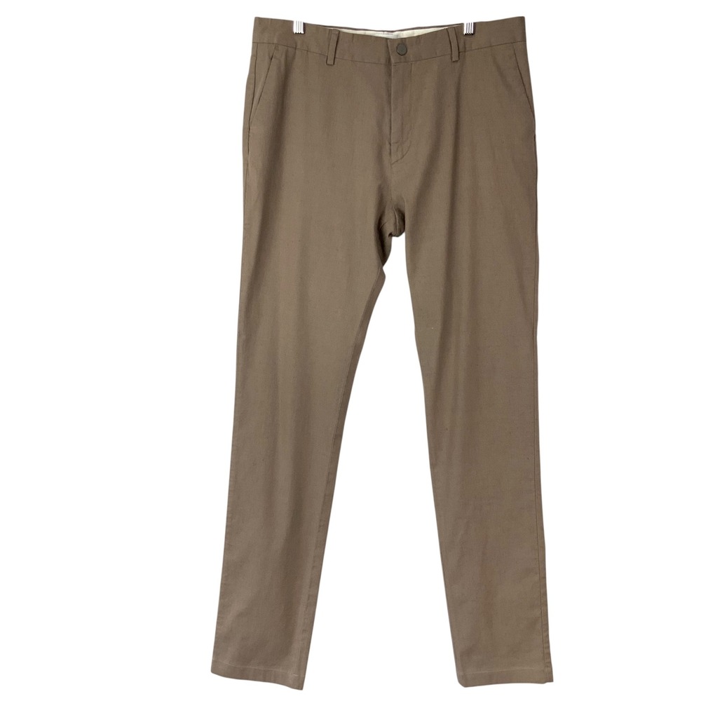 Spoke Linen Lights Brown Trousers 35 Button Zip Fly Build A Tailored Pants